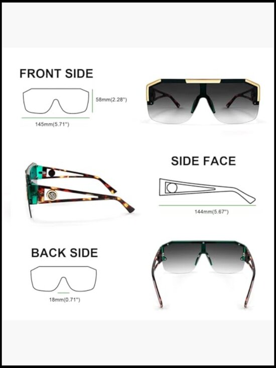 Square Oversized Flat Top Shield Sunglasses UV400 Protection Polycarbonate Frame main image 5